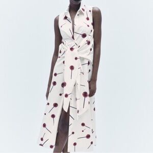Zara ZW Collection Lollipop Print Poplin Cotton Sleeveless Midi Shirt Dress